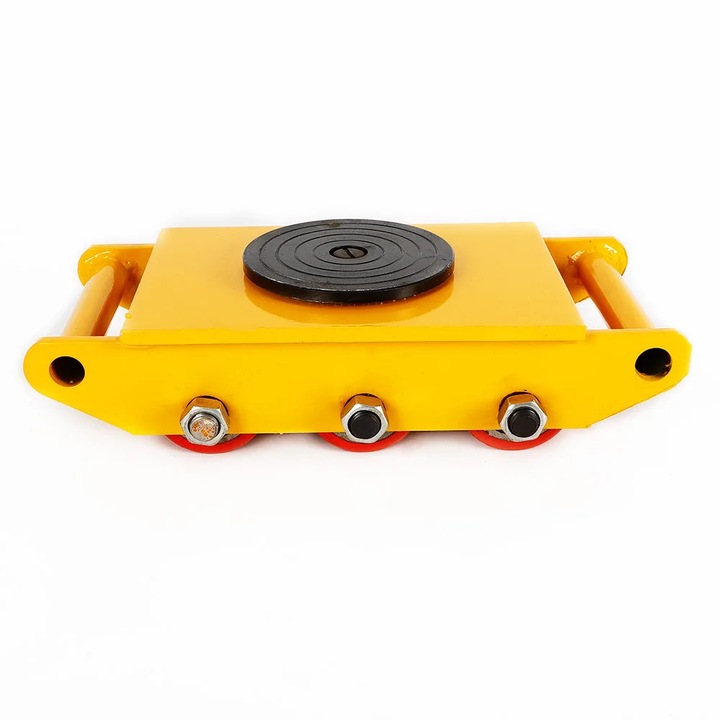 Carucior mutare utilaje, Patina pentru utilaje, Sarcina max 8 t, Rotire 360°, 6 role, Otel turnat & roti PU, Role 8×7 cm, Sarcina normala 4 t