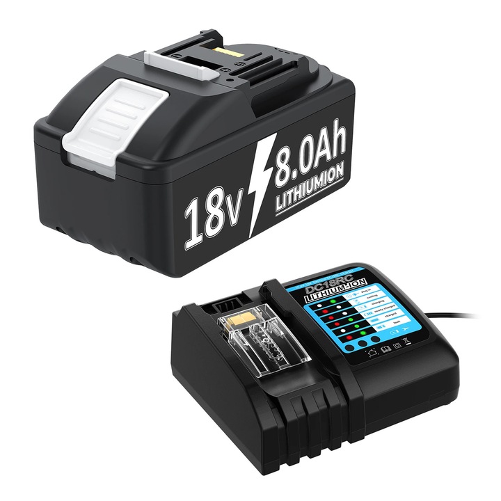 Baterie pentru Makita 18V, compatibila cu BL1830 BL150B BL1860B, Capacitate 7ah 8ah, Litiu, pentru ciocan rotopercutor, incarcator 8.0ah, Utilizare la Scule Electrice
