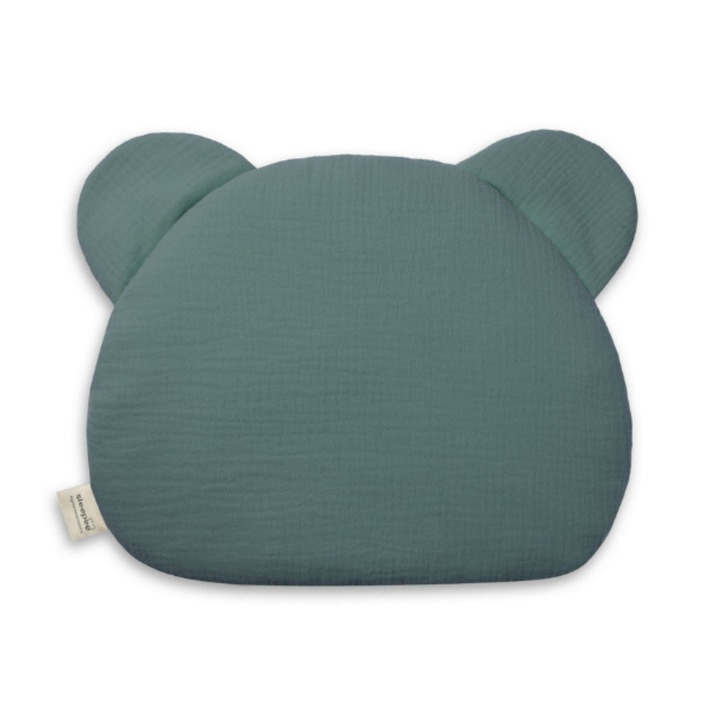 Perna Muselina Ursulet Sleepee pentru Bebelusi, Material 100% Bumbac Certificat OEKO-TEX, Design Ergonomic pentru Sustinerea Capului, Hipoalergenica si Respirabila, Ideala pentru Patut, Carucior si Scaun Auto, Verde