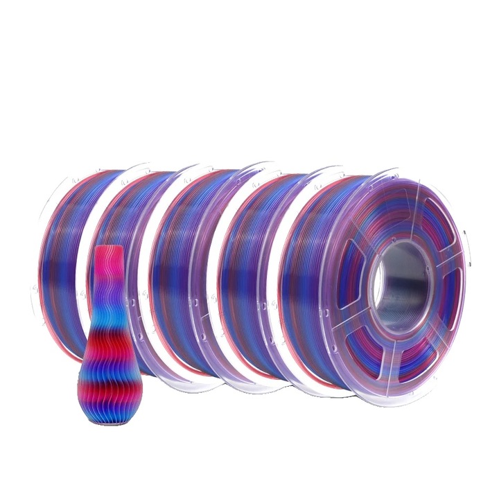Filament 3D PLA Transparent Rainbow JAYO, 1.75mm, set 5 role, culori vibrante