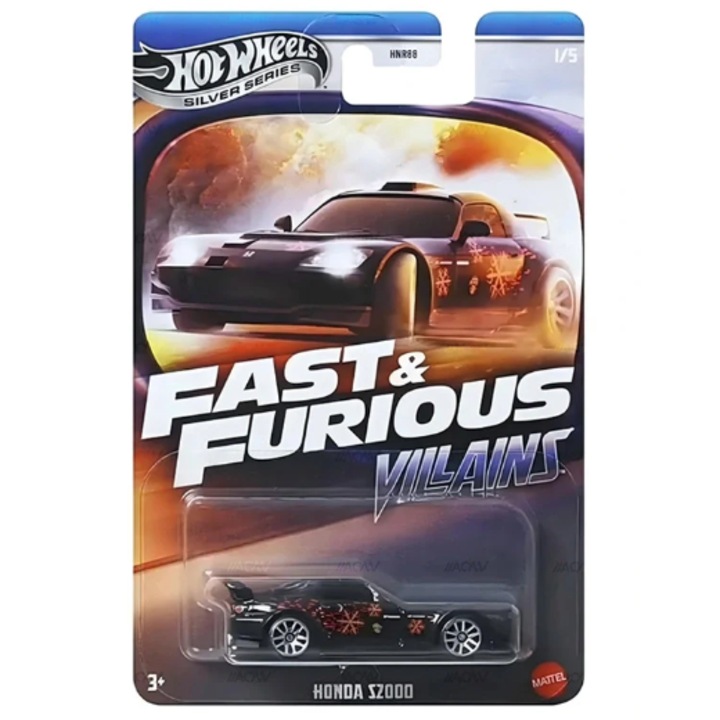 Количка Hot Wheels Diecast, Honda S2000, Бързи и яростни злодеи, 1:64, Черна, Сребриста Серия 2025