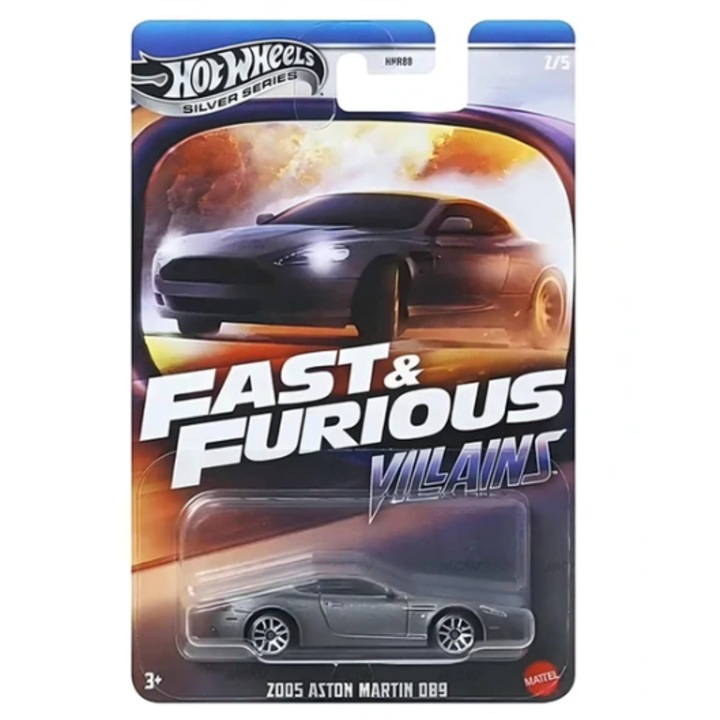 Masinuta metalica Hot Wheels, 2005 Aston Martin DB9, Villans Fast and Furious, 1:64, Gri, Silver Series 2025