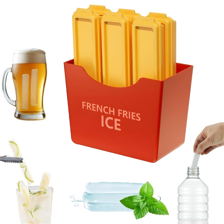 Forme de Gheata cu Capac, Reutilizabile, 6 Compartimente, TopGearWorld®, Silicon, Cu Design Magnetic, Galben