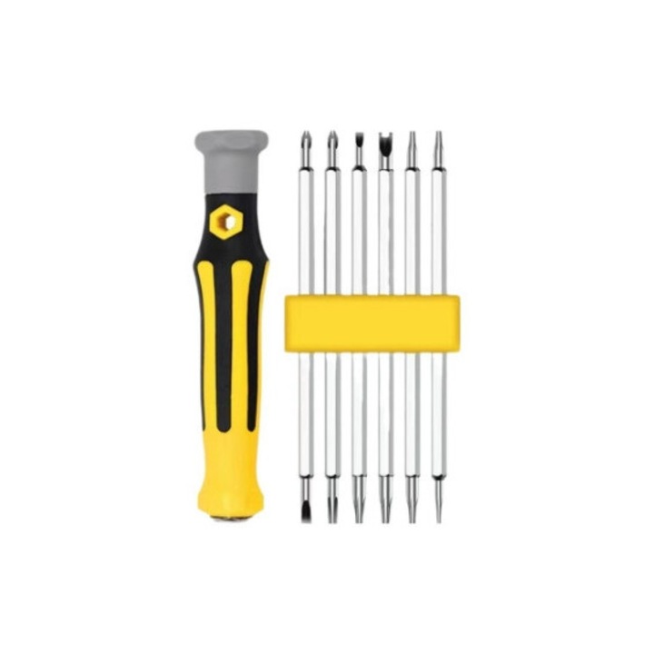 6 az 1-ben csavarhúzókészlet, Phillips és hornyolt fejű, acél, 18 cm, 7 darabos