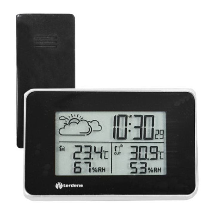 Termometru Meteo Terdens, stacja pogody fara fir, termometru si higrometru interior/exterior, plastic, 0-50°C/ -25-60°C