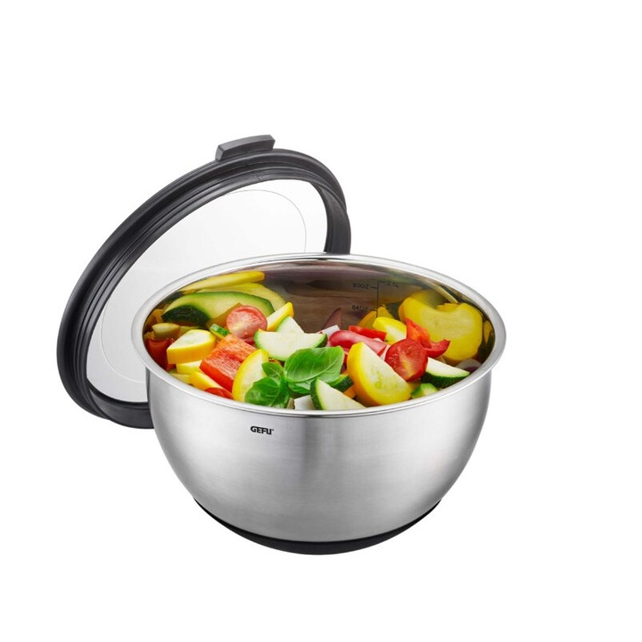 Bol metalic 20cm, GEFU MUOVO, argintiu, 2,5l, cu capac