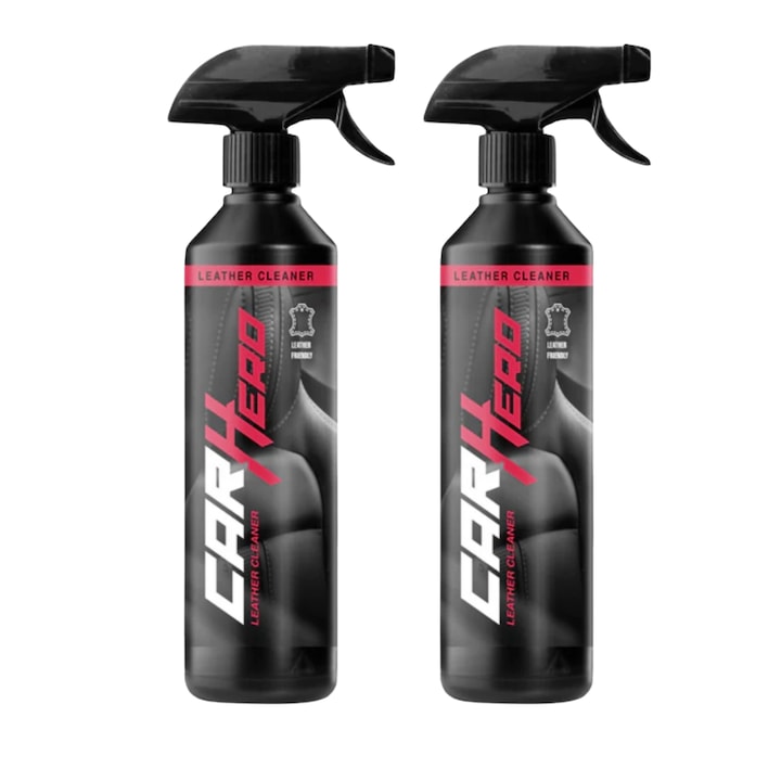 Set 2 x Solutie Curatare Piele si Intretinere, Leather Cleaner, Car Hero, Reda aspectul natural, Detailing Auto, 500 ml