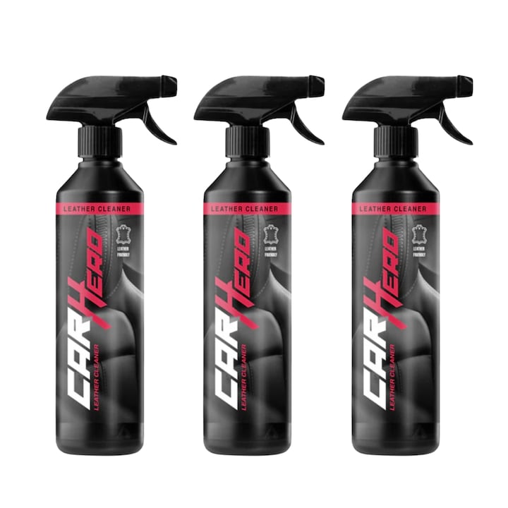 Set 3 x Solutie Curatare Piele si Intretinere, Leather Cleaner, Car Hero, Reda aspectul natural, Detailing Auto, 500 ml