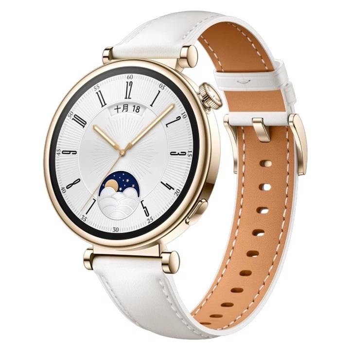 Curea de ceas Huawei，din piele de vita de prima calitate, set ajustabil pentru Huawei GT 4/GT 5, 41mm, Alb