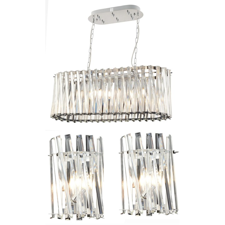 Комплект полилей HubRom, ЧИНИЙКА 3963-80-CH 82x88 cm 6xE14-40W Chrome / 2 x Hubrom Crystal Lamp, ЧИНИЙКА 3963-02W-CH 24x30 cm 2xE14-40W Chrome, кристален