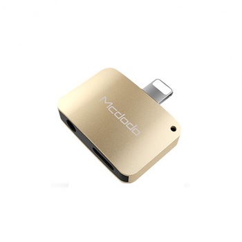 Adaptor Mcdodo Lightning la Jack 3.5 mm si Lightning, Auriu Adaptor Mcdodo Lightning la Jack 3.5 mm si Lightning, Auriu