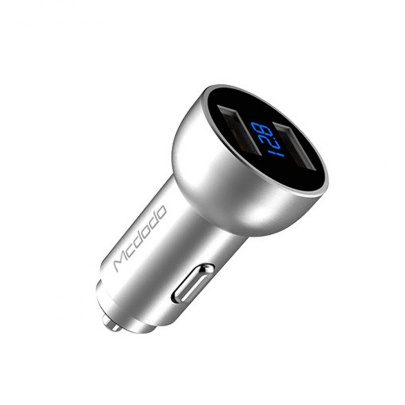 Incarcator auto Mcdodo Dual USB, Led display, 3.4A, Argintiu