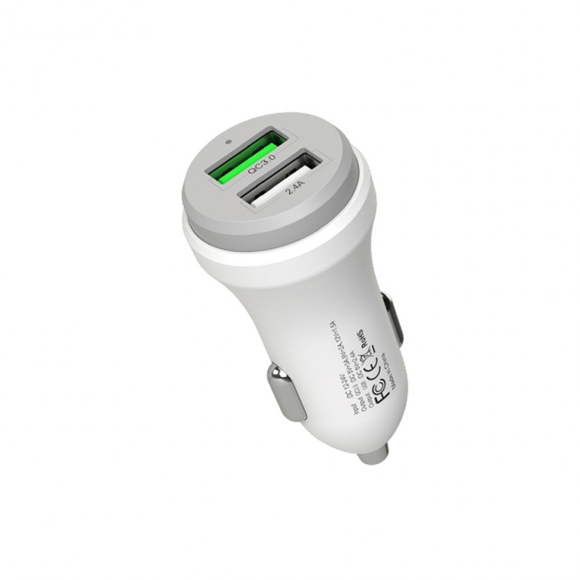 Incarcator auto Mcdodo Dual USB, 2.4A max, QC 3.0, Alb