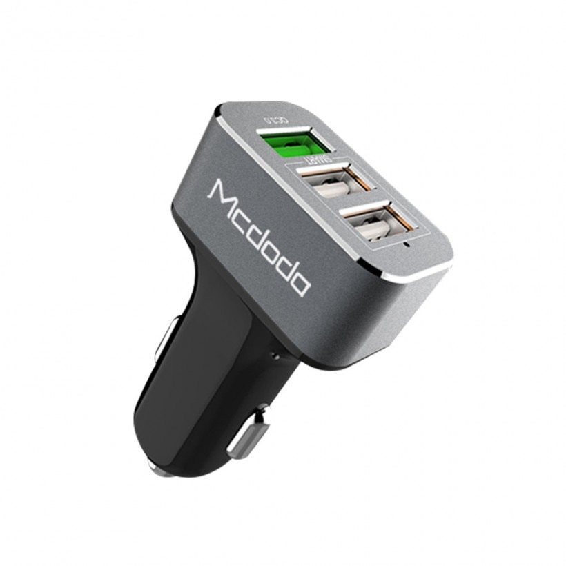 Incarcator auto Mcdodo Triplu USB, 3.4A max, QC 3.0, Gri