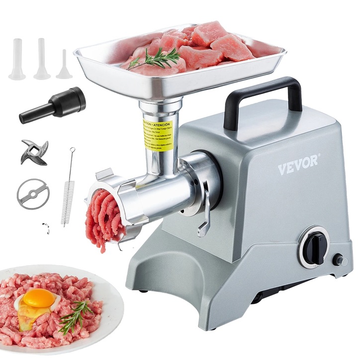Masina de tocat carne, Vevor, 5 lbs/min capacitate, 300-700W putere, constructie din aluminiu, 440x200x300mm