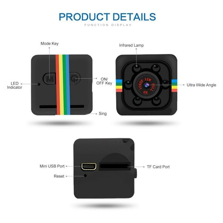 Камера за видеонаблюдение, нощно виждане, 1080P, преносима, въртяща се, поддръжка на micro SD, компактен дизайн