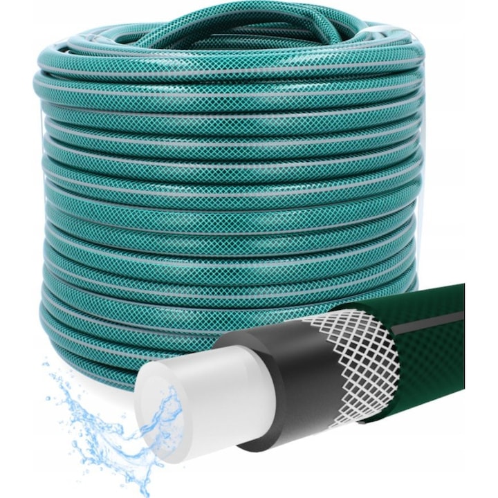 Prémium erősségű kerti tömlő, 3/4" átmérő, 20 m, UV védelem, 8 bar nyomás, 4 réteg, zöld