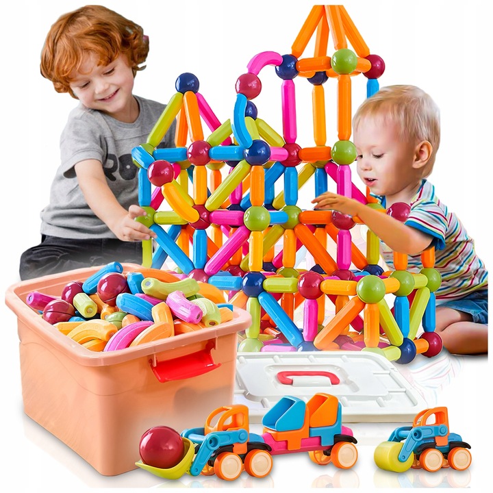 Set 128 cuburi Magnetice pentru constructie, Pixel, Multicolor - eMAG.ro