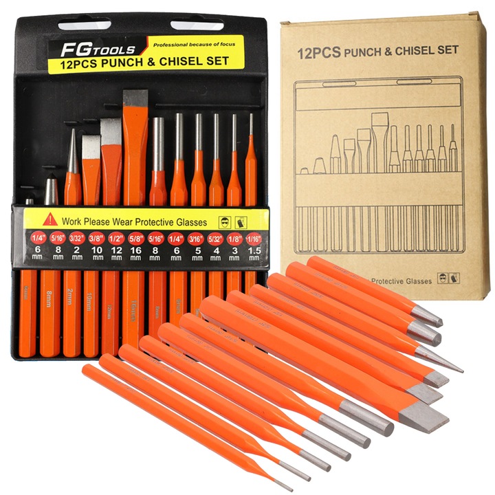 Set de 12 scule, Silver, din otel, cu etui