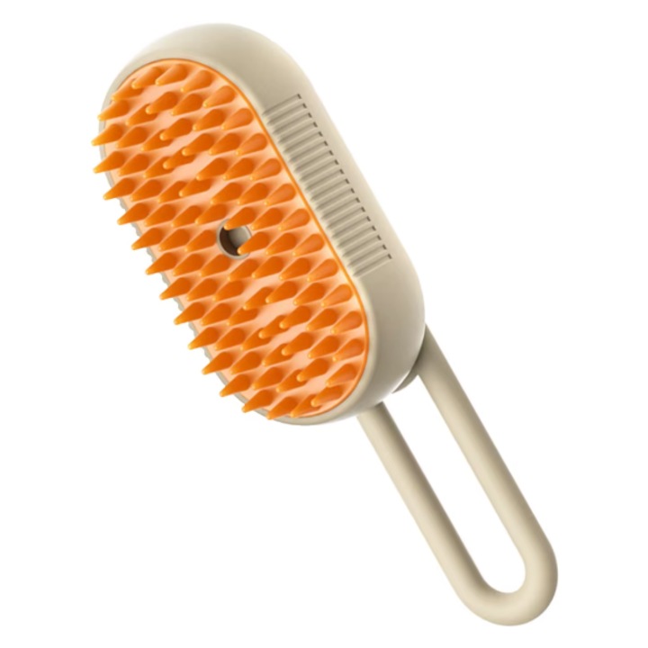Perie electrica cu abur Pixel, pentru ingrijirea blanii la caini si pisici, plastic/silicon, XL, bej