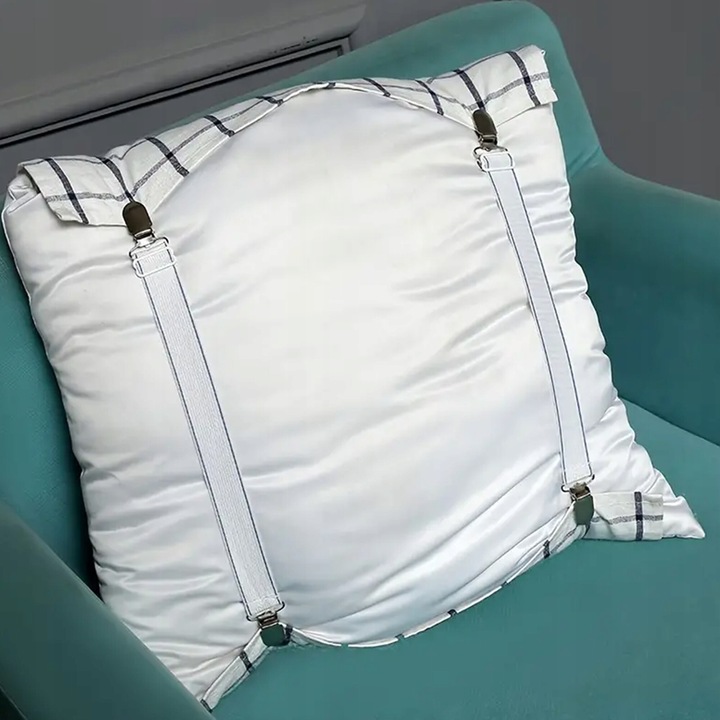 Комплект от 4 метални щипки с ластик за чаршафи, Bambino, бели, 50x2 см