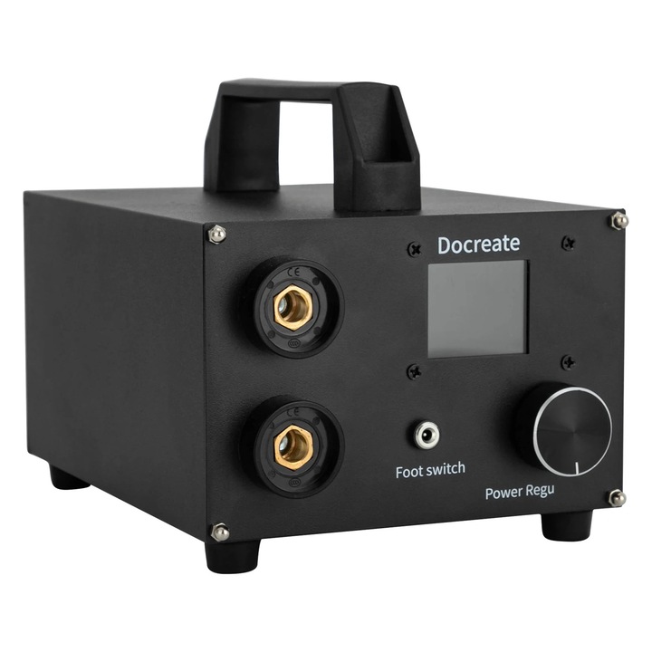 Akkumulátor ponthegesztő, Asztali modell, LCD 4,6 cm, 2 hegesztőtű, Csúcsáram 1400 A, Alumíniumötvözet, AC100–240V, DC12V 4A, Fekete
