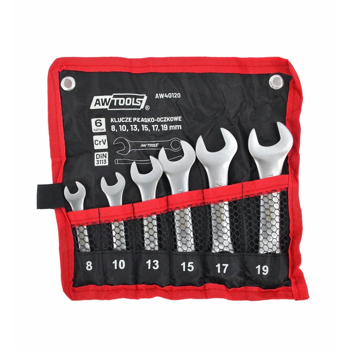 Set chei combinate AwTools, 6 buc, 8x19mm, finisaj satinat, din otel CrV