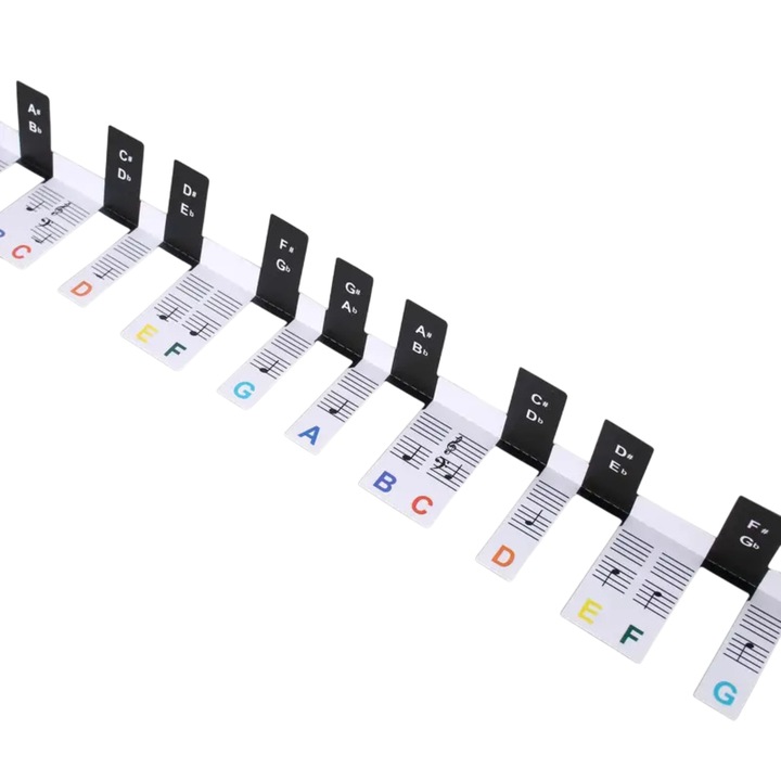 Stickere clape pian, simplifica invatarea, practica usoara, instalare rapida, fara reziduuri lipicioase, pentru 88 de clape, silicon, 58 g - MELOKEY curcubeu