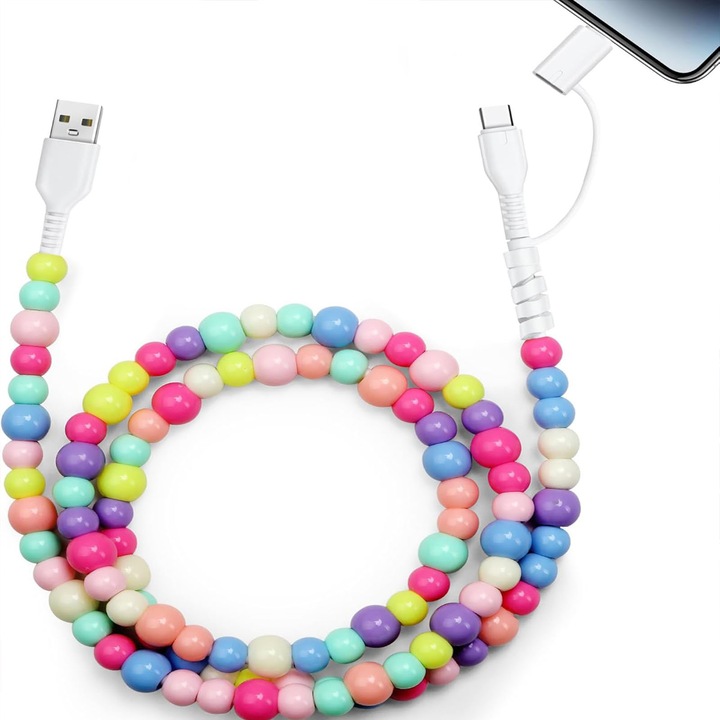 Cablu de incarcare si transfer de date, 1m, 66W, pentru iPhone/Android, design dragut, USB-A la USB-C