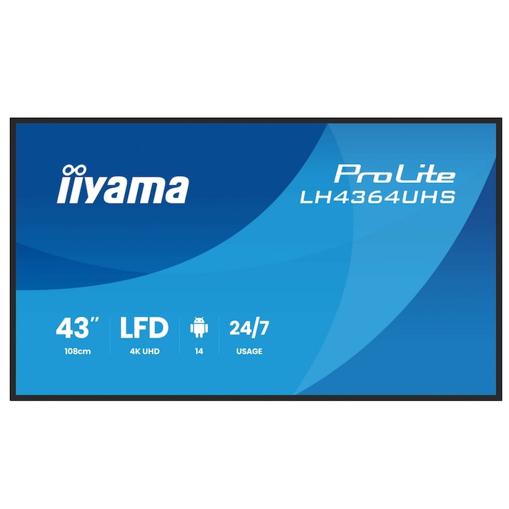 Professzionális VA LED Iiyama képernyő 43" LH4364UHS-B1AG, UHD 3840 x 2160, HDMI fekete