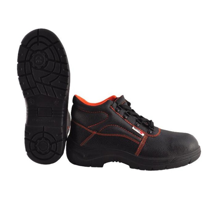 Bocanci de siguranta Galmag, piele naturala, talpa PU, sireturi, varf protector, negru, textil, 43