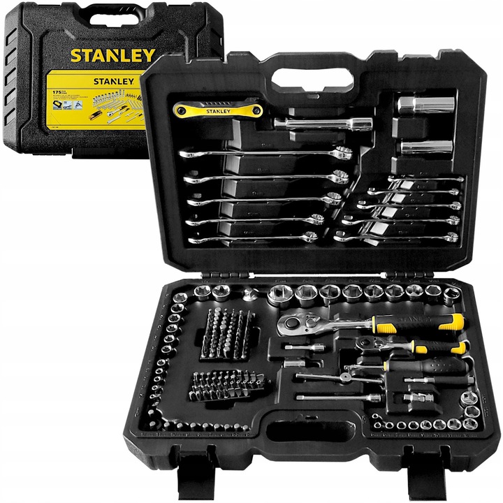 Set unelte 1/4" 1/2" 175 elemente Stanley, inclus in valiza, diverse dimensiuni, 72 de dinti