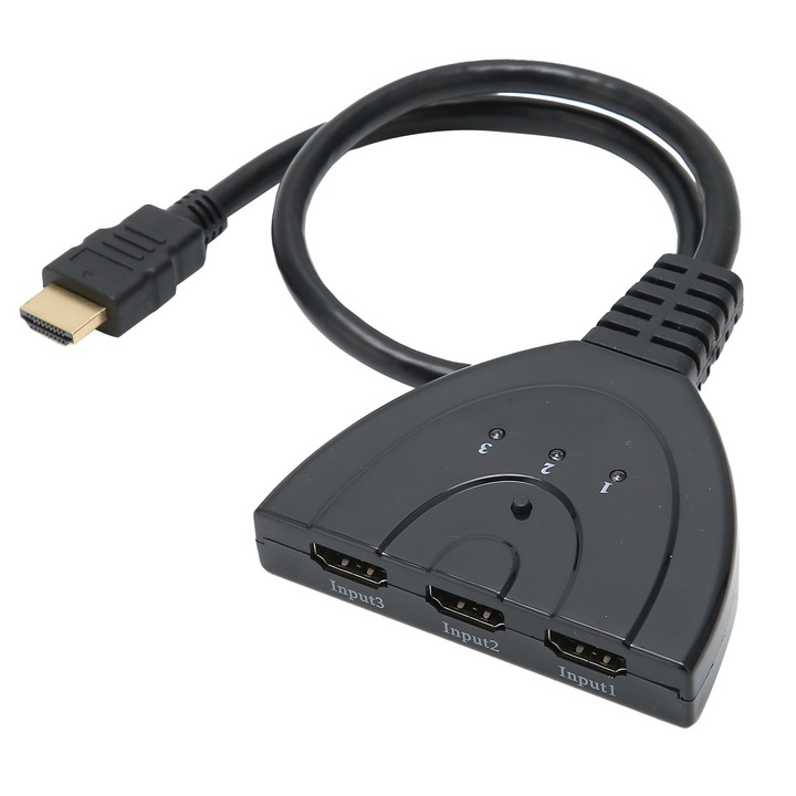 Switcher HDMI manual 3 in 1, rezolutie 1080P, plug and play, compatibilitate larga