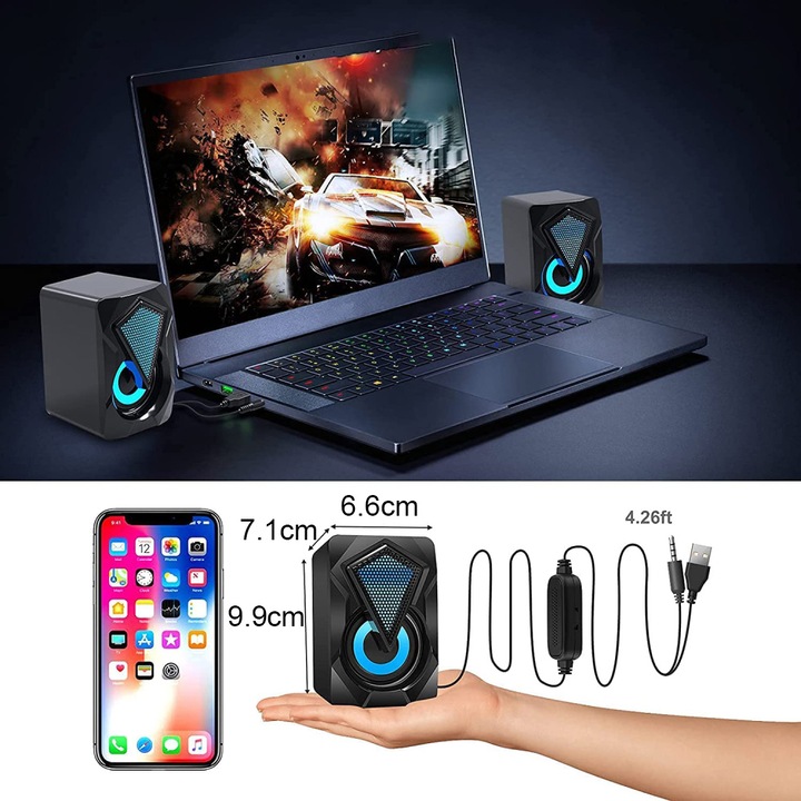 Sztereó hangszórórendszer USB hangszórókkal számítógéphez, szett