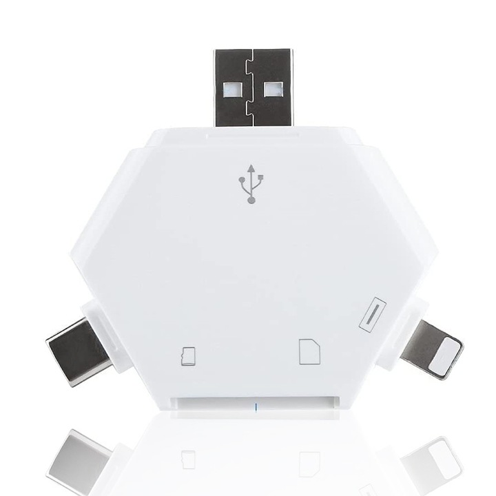 Четец за карти 5 в 1, бял, 65x65x65mm, USB 2.0