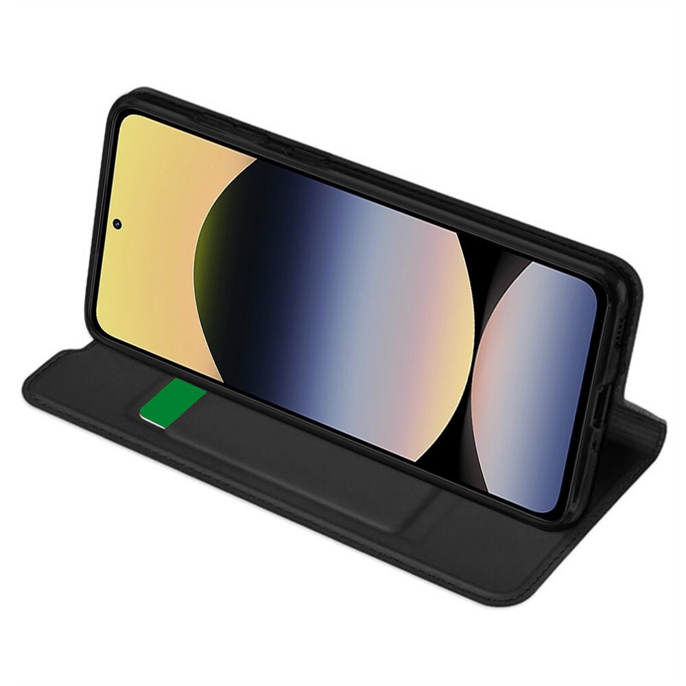 Husa pentru Xiaomi Redmi Note 14 4G (164, 84 x 78, 15 x 8, 16mm), SKYDDAR INNOVATION, Prestige, tip Carte cu Portofel Interior, Negru, set cu sticker