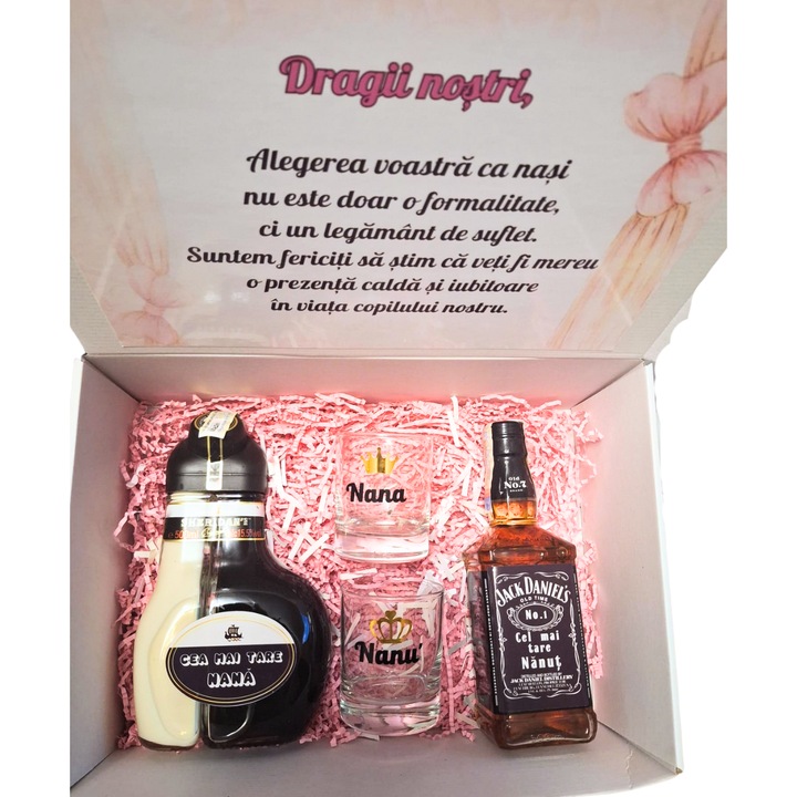 Set Cadou whisky nasi botez fetita + pahare personalizate