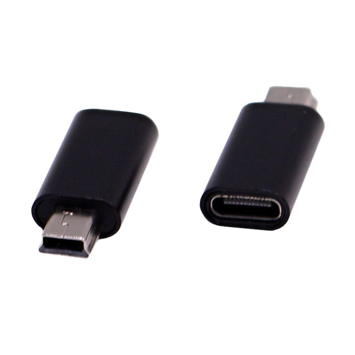 Mini USB/m Конектор Wireman CMP-Mini USB-Type C, преход MINI USB мъжко към TYPE-C USB A женско, Черен