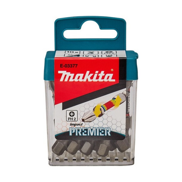 Set 10 buc. capete de surubelnita PH2, 1/4" Impact PREMIER, 50mm, Makita