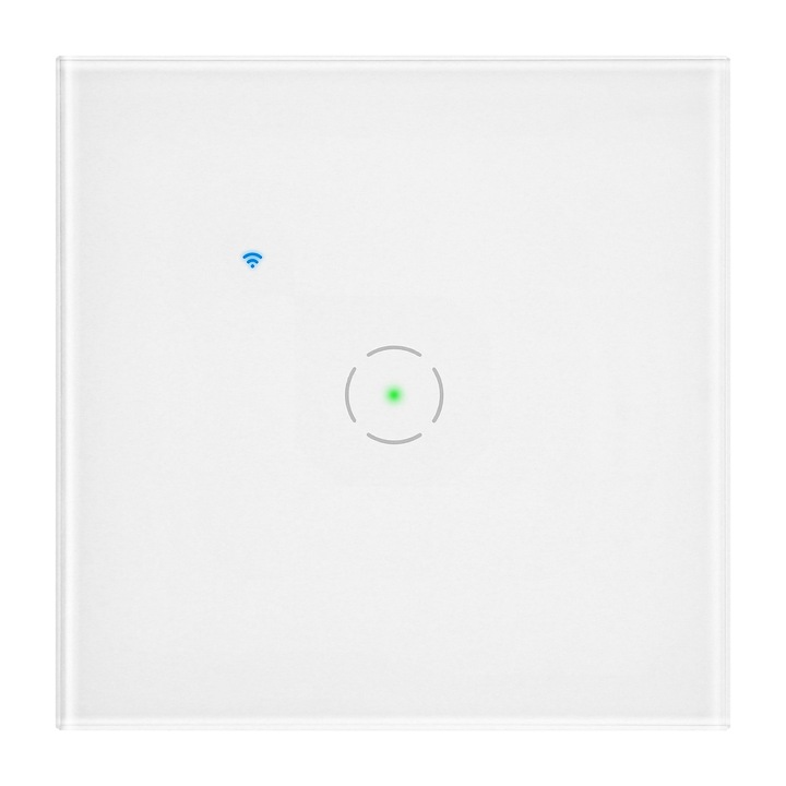 Wi-Fi okoskapcsoló, fehér, 1-pólusú, LED világítással, vékony kivitel, kompatibilis a Google Asszisztenssel és az Amazon Alexával