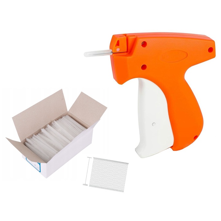 Set pistol de agatat etichete cu 5000 buc agatatori, plastic si otel, portocaliu/alb