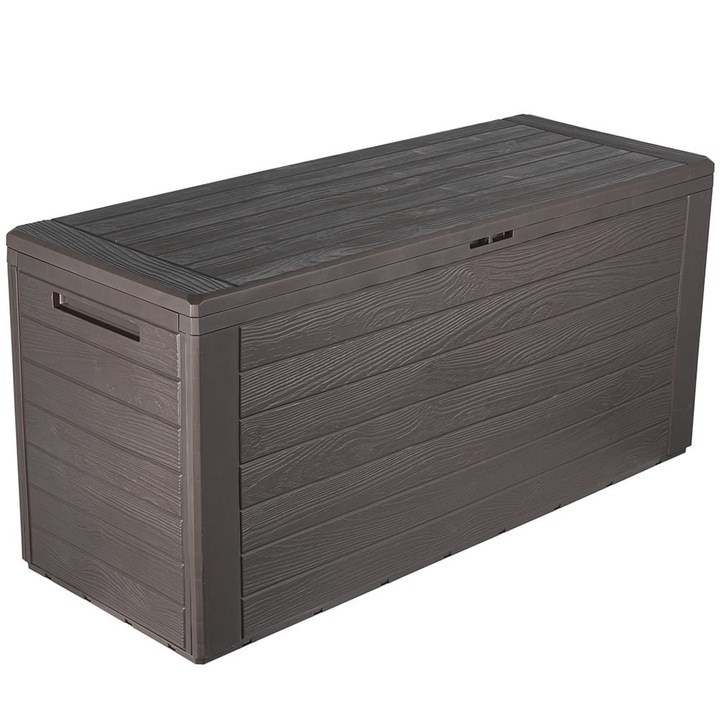 Градинска кутия Prosperplast Woodebox Umbra, 280L, дизайн на дървена дъска, Пластмаса, Кафява