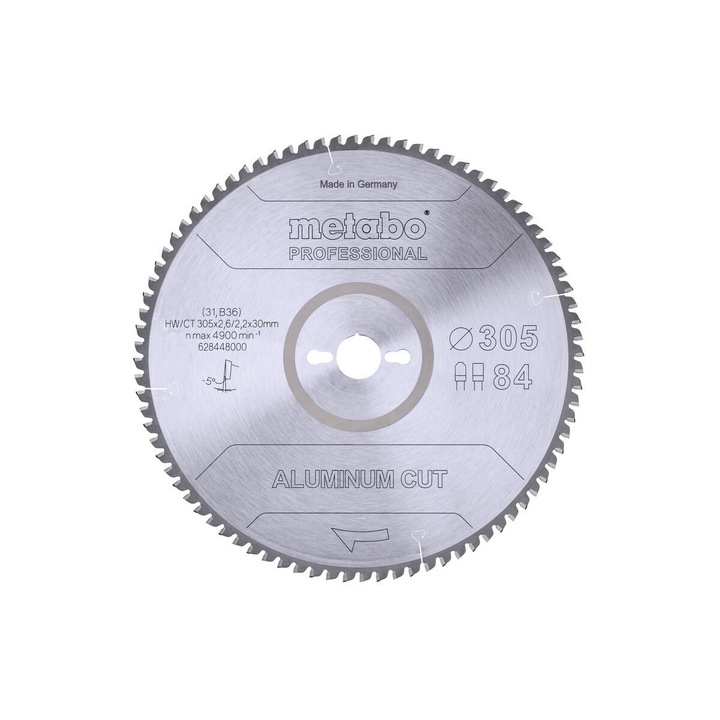 Циркулярен трион Metabo 305x2.6x30mm, 84 зъба, рязане на алуминий, професионален комплект