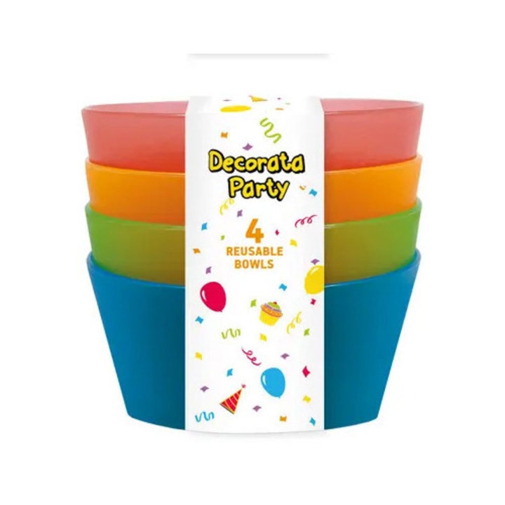 Set de 4 farfurii adanci din plastic semi-transparent colorat