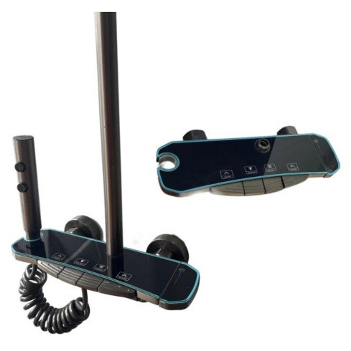 Set de dus multifunctional cu termostat si afisaj digital, LED-uri, coshop®, negru/tucoaz