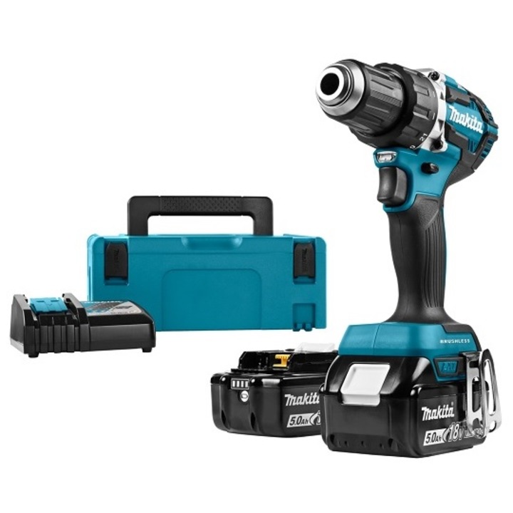 Masina de gaurit si insurubat Makita DDF484RTJ, 18V, 2 acumulatori 5,0 Ah, cu tehnologie XPT, 172x79x261mm