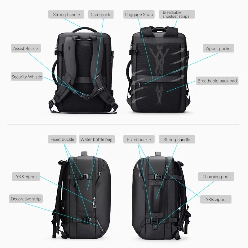 Rucsac multifunctional, Mark Ryden, spate cu plasa ergonomica, respirabila si ventilata, compatibil cu laptop 17.3 inch si tableta 12.9 inch, 27L, port USB si micro USB, impermeabil, antifurt, negru