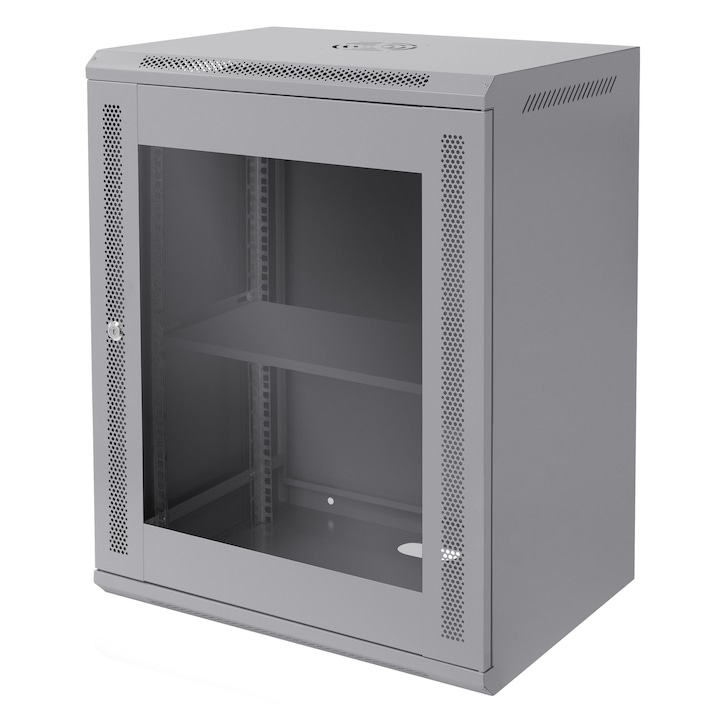 Open Rack Retea Cabinet rack retea de 19” ECD Germany, 15 HU, gri, montare pe perete ...
