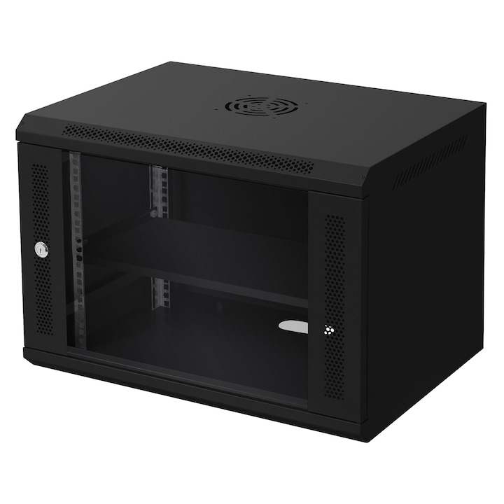 Open Rack Retea Cabinet rack retea de 19” ECD Germany, 7 HU, negru, montare pe perete ...