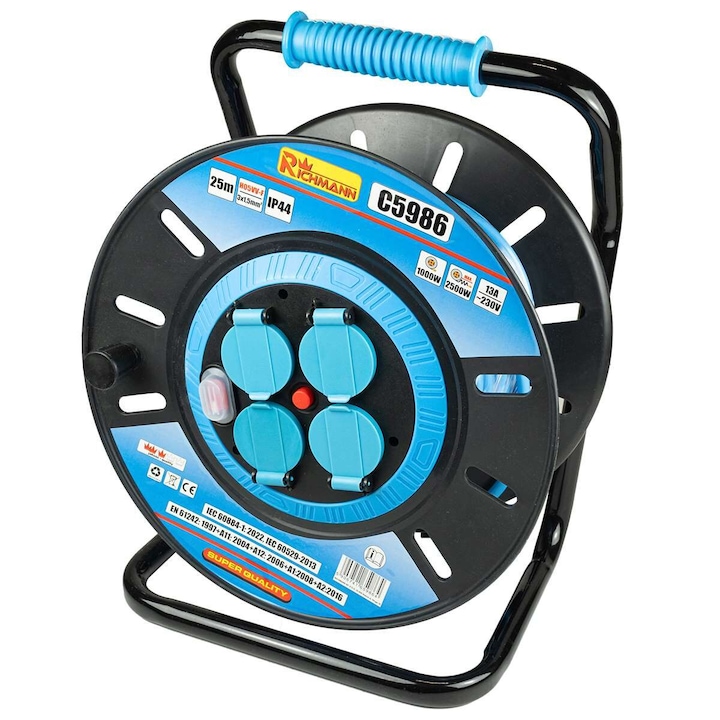Индустриален електрически удължител, на макара, 3x1,5 mm², IP44, 25 m, Richmann